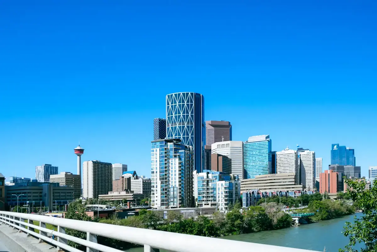 The Calgary skyline and the Bow River on a clear day