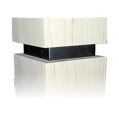 Custom post sleeve: a wood post top separated from the post by a black band